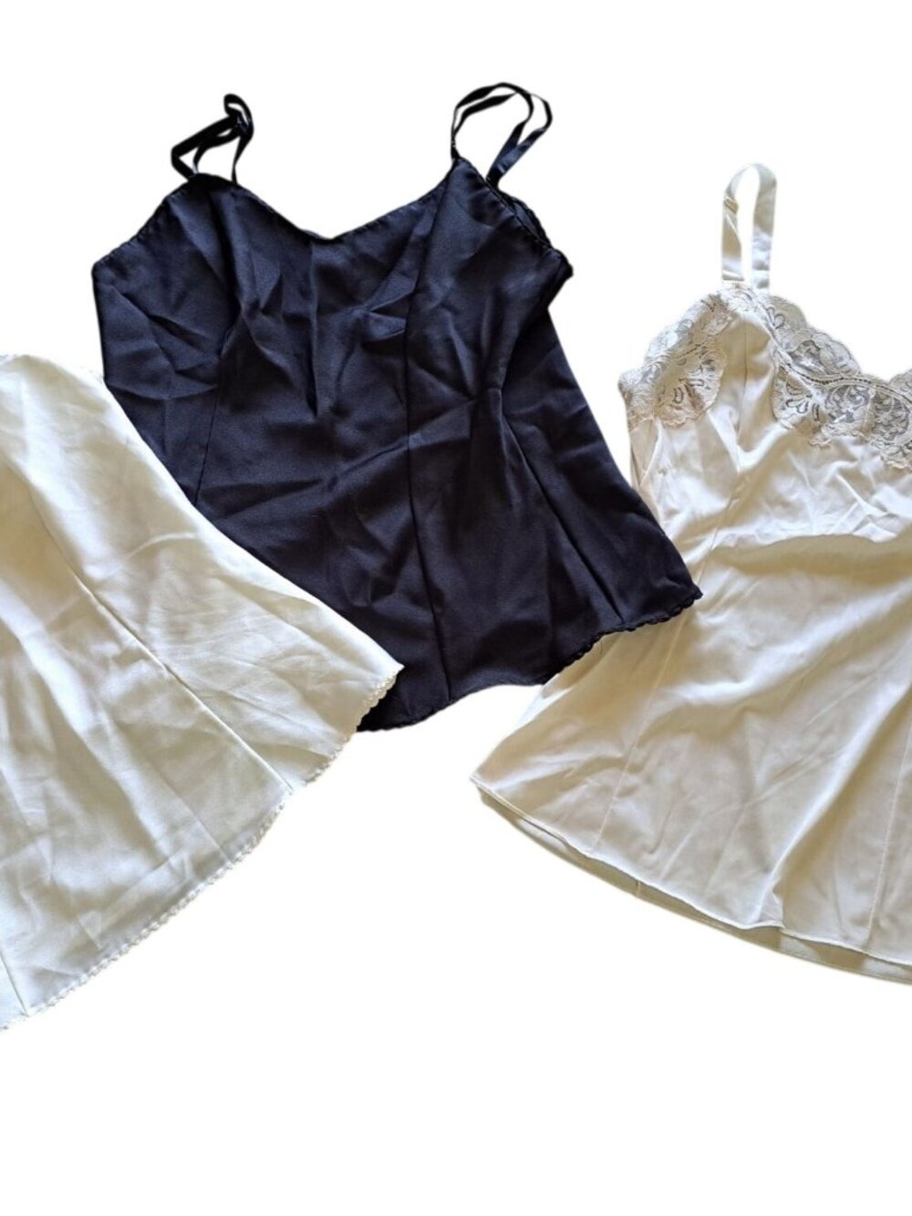 Set Of 3 Union Maid Womens Satin Camisoles Slips Adjustable Straps & Lace 32/34